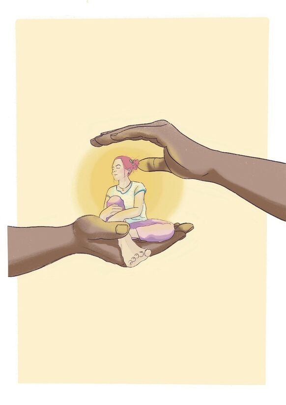 Illustration Frau auf Händen