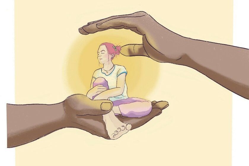 Illustration Frau auf Händen
