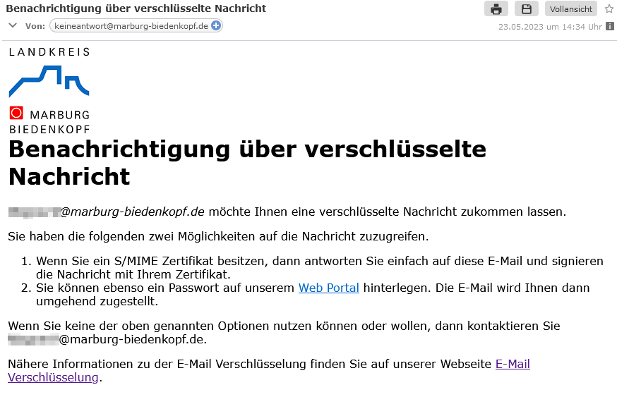 Screenshot: Benachrichtigung über verschlüsselte Nachricht