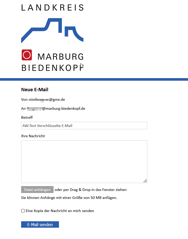 Screenshot: Antwort auf die verschlüsselte E-Mail über "Reply"