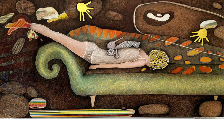 O.T 2024 / 140 x 60 cm Buntstift auf MDF, Acryl, Anne Kallmann