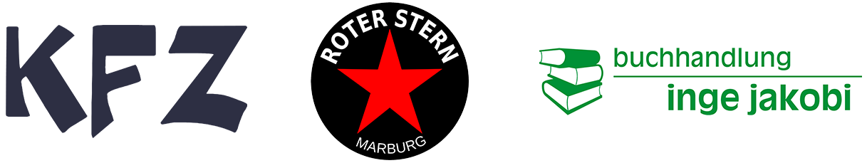 Förderleiste mit Logos KFZ Marburg, Roter Stern Marburg, Buchhandlung Inge Jakobi
