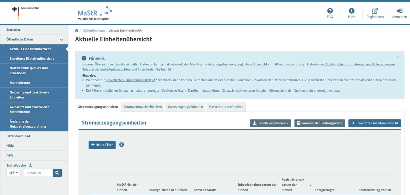 Website Marktstammdatenregister