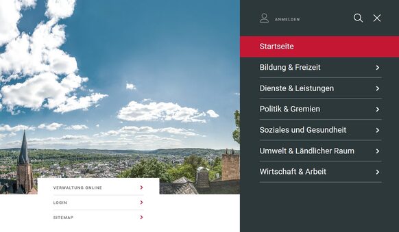 Der Aufbau der neuen Internetseiten des Landkreises Marburg-Biedenkopf orientiert sich an den Interessen und Bedürfnissen unserer Kundinnen und Kunden. Die übersichtliche Navigation sorgt zudem für eine nutzerfreundliche Menüstruktur. (Foto/Screenshot: Landkreis Marburg-Biedenkopf)