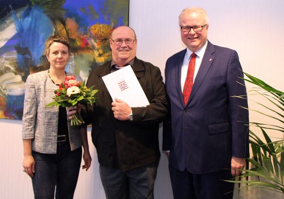 Finanzminister Dr. Thomas Schäfer, Dieter Neuendorf und Landrätin Kirsten Fründt