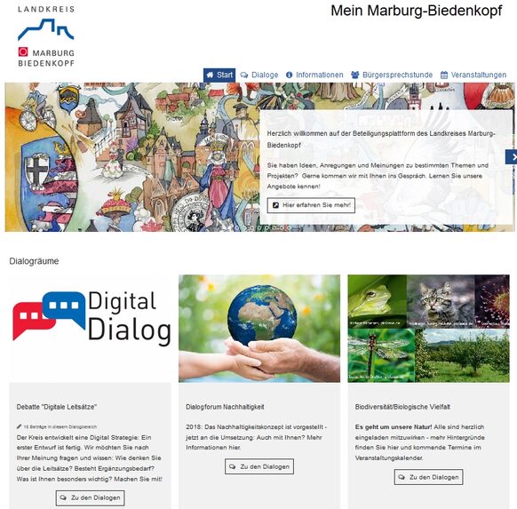 Webseiten-Ausschnitt "Mein Marburg-Biedenkopf" mit Digital Dialog