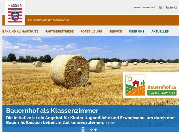 Screenshot Website "Bauernhof als Klassenzimmer"