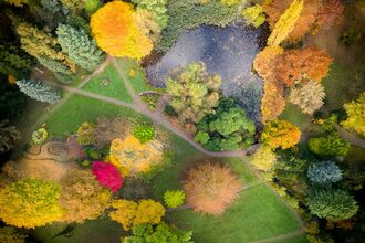 Luftbild, Alter Botanischer Garten Marburg, Herbst